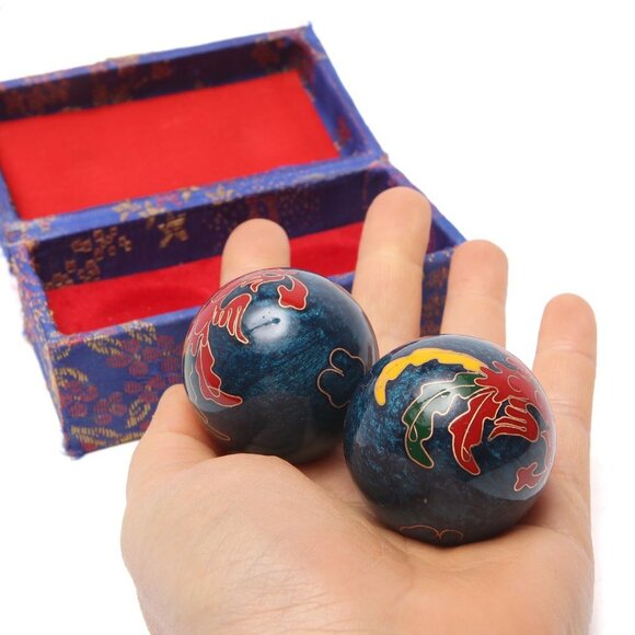 Chinese Baoding Balls Metal Meditation Health Relaxation Soothing Hand Blue Red - Picture 4 of 10